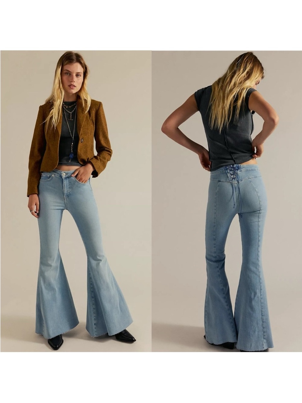 NWT We The Free CRVY High Rise Lace Up Flare Jean-Washed Out